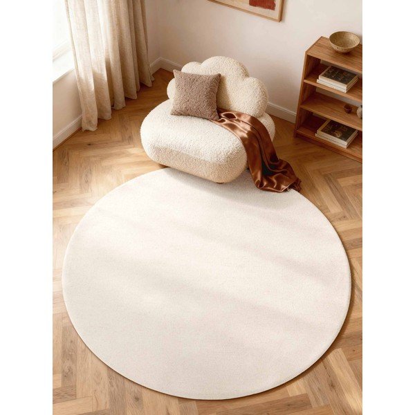 Kreemikas käsitsi kootud villane ümmargune vaip ø 160 cm Puristic Knots - Elle Decoration-image-1