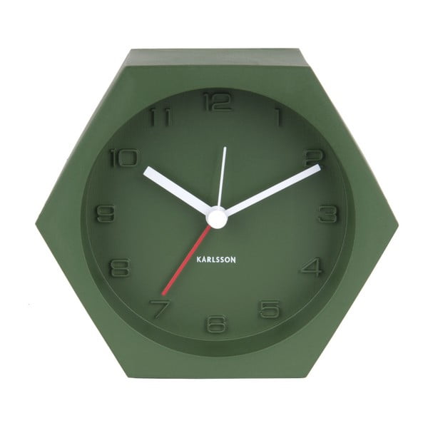 Zelené stolní betonové hodiny Karlsson Hexagon, šířka 11,5 cm