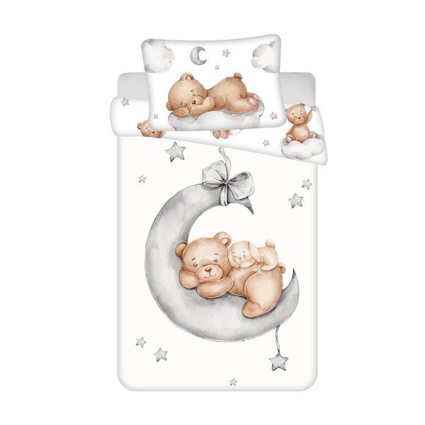 Valge puuvillane laste voodipesu 100x135 cm Teddy Bear "Ribbon" - Jerry Fabrics