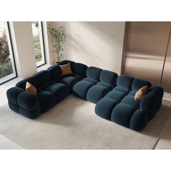  Tumesinine sametist nurgadiivan (vasak nurk/U-kujuline) Loretto – Cosmopolitan Design-image-1