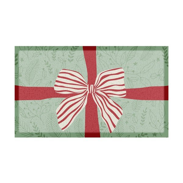 Jõuluteemaline uksematt taaskasutatud plastist 40x70 cm Red & White Stripe Bow - Artsy Doormats