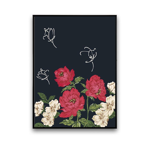 Plakát s červeno-bílými květinami, 30 x 40 cm