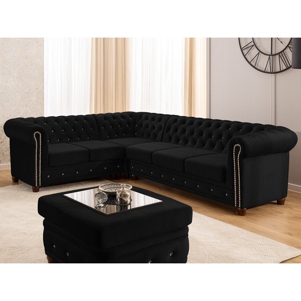 Must sametist nurgadiivanvoodi (vasak nurk/L-kujuline) York Blik - Ropez-image-4