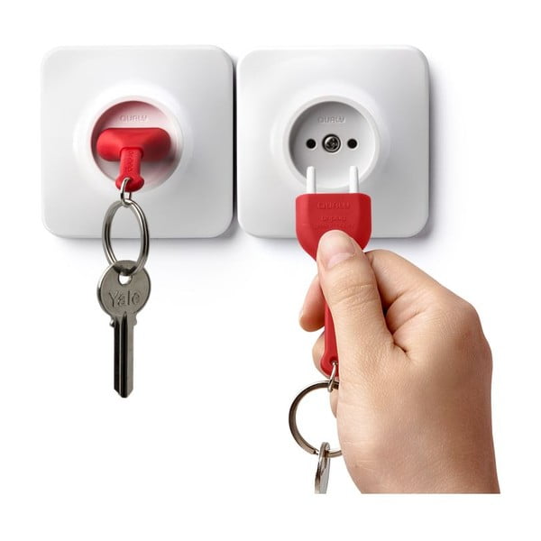 Věšáček na klíče s červenou klíčenkou Qualy Unplug