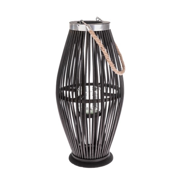 Černá skleněná lucerna s bambusovou konstrukcí Dakls, výška 49 cm