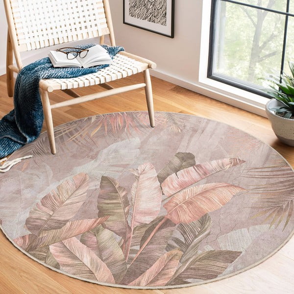 Heleroosa pestav ümmargune vaip ø 120 cm Dusty Leaves - Mila Home-image-4