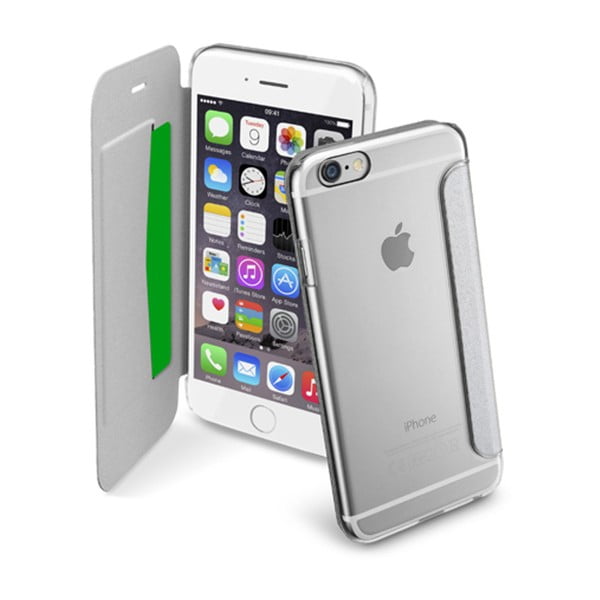 Stříbrné transparentní peněženkové pouzdro CellularLine Clear Book pro iPhone 6/6s