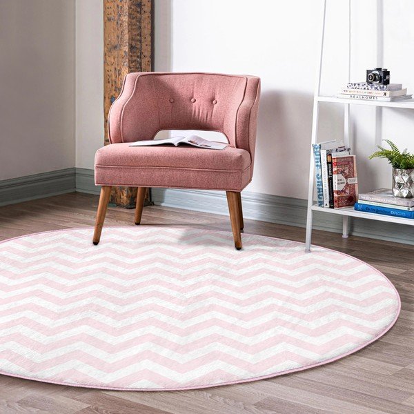 Heleroosa pestav ümmargune vaip, sobitub robottolmuimejaga ø 120 cm Comfort - Mila Home-image-1