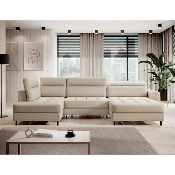 Beež sametist lahtikäiv/sahtliga nurgadiivan (vasak nurk/U-kujuline) Berrto – ELTAP-image-1