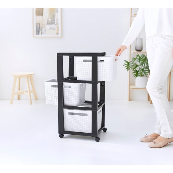 Valge/mustast plastist liikuv riiul 30x77 cm Brisen - Rotho-image-1