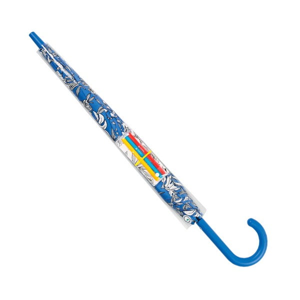 Vybarvovací holový větruodolný deštník s detaily v modré barvě se 3 voděodolnými fixami Ambiance Coloring, ⌀ 122 cm