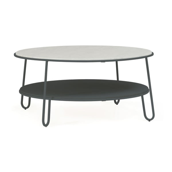 Šedý konferenční stolek s mramorovou deskou HARTÔ Eugénie, ⌀ 90 cm