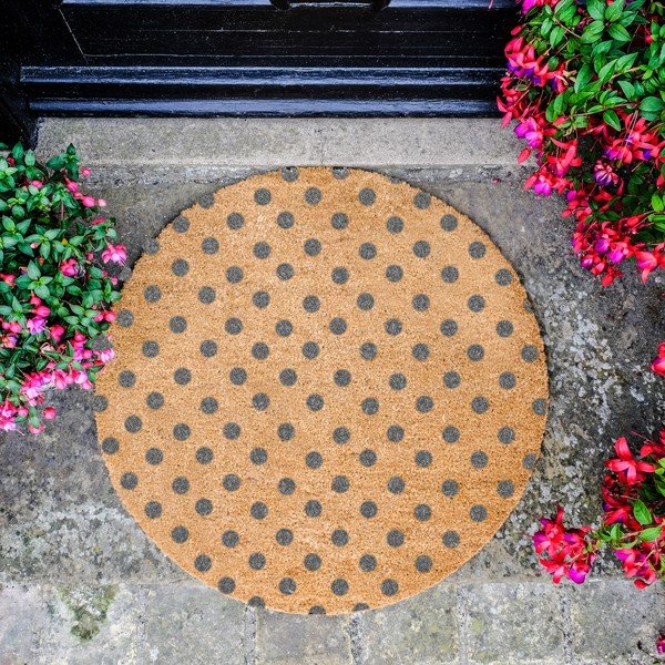Šedá kulatá rohožka z přírodního kokosového vlákna Artsy Doormats Dots, ⌀ 70 cm-image-2