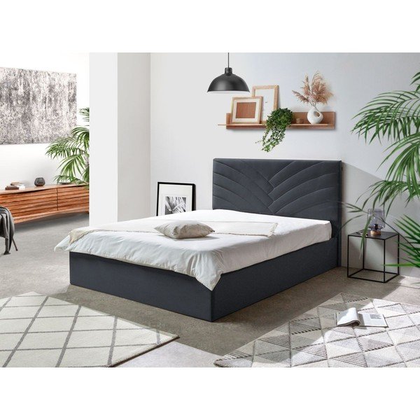 Antratsiitne polsterdatud kaheinimese voodi, millel on riiulid 160x200 cm ja panipaik Palmyre - Bobochic Paris-image-1