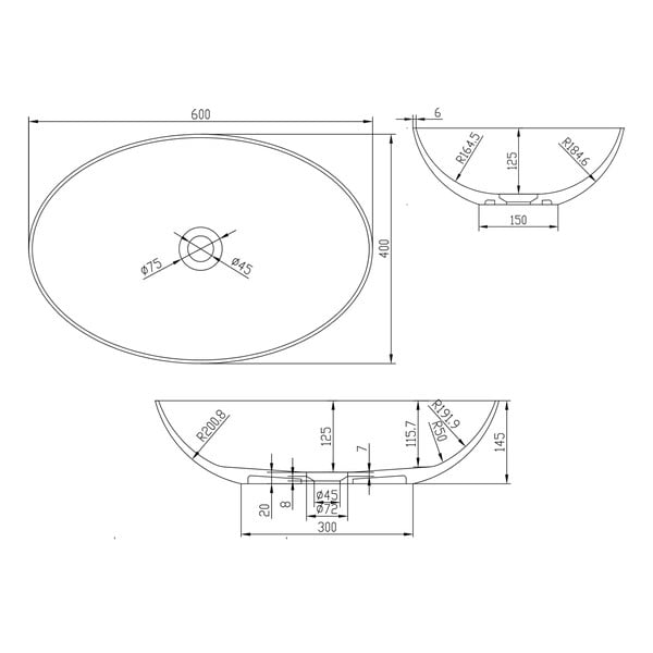 Valge keraamiline valamu, 60 x 40 cm Thin - Sapho-image-3