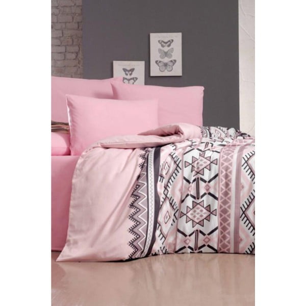 Roosa laiendatud voodipesu kaheinimesevoodile koos linaga Antic Pink - Mila Home