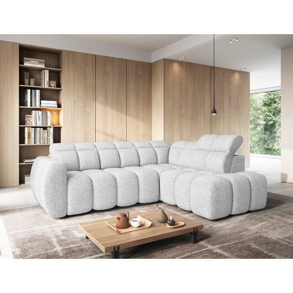 Helehall bouclé-kangast lahtikäiv/sahtliga nurgadiivan (parem nurk/L-kujuline) Falconn – ELTAP-image-1