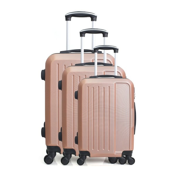 Sada 3 růžových cestovních kufrů na kolečkách Hero Memphis