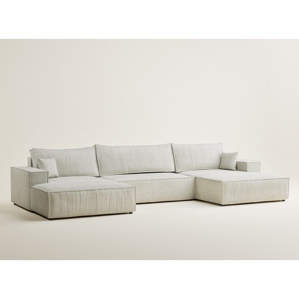 Kreemjas šenilldiivanvoodi/panipaigaga nurgadiivan (U-kujuline) Kyoto - Maison de Rêve-image-2