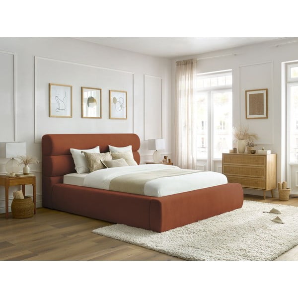 Oranž polsterdatud kaheinimesevoodi koos voodipõhjaga 180x200 cm Jagna - Bobochic Paris-image-1