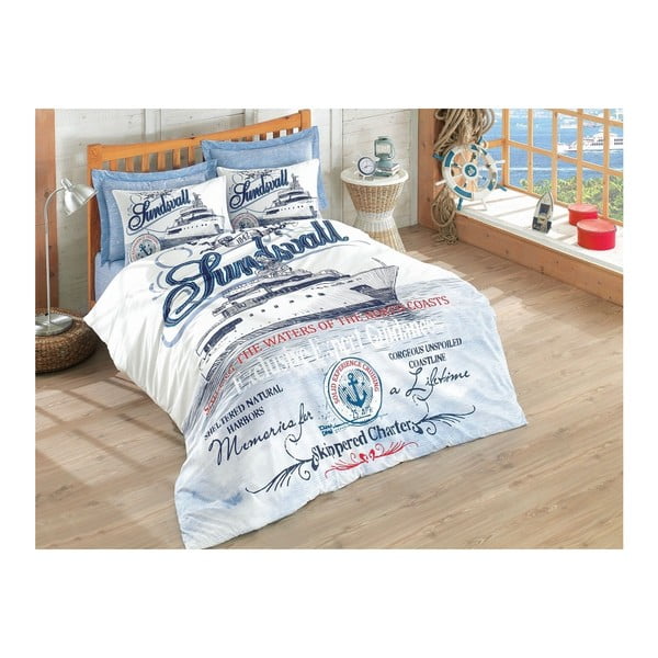 Bavlněné povlečení s prostěradlem a 2 povlaky na polštáře Harbors, 200 x 220 cm