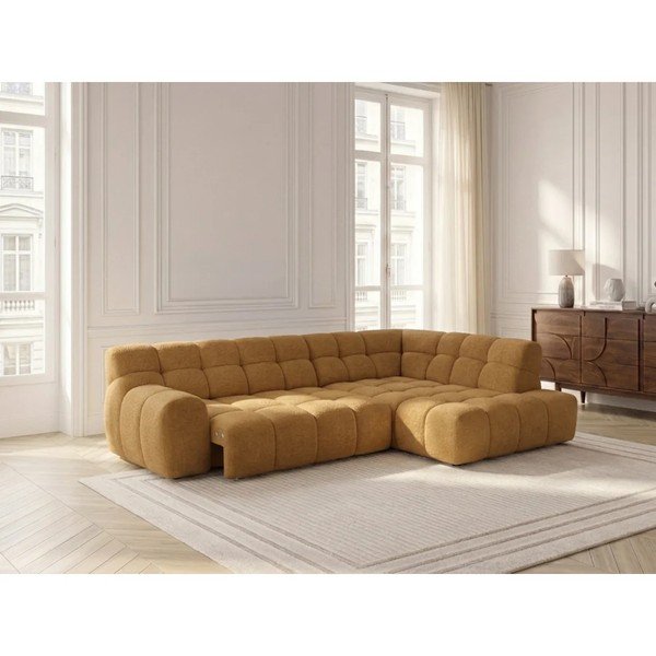 Kollane diivanvoodi/elektrilise istmepikendusega nurgadiivan (parem nurk/L-kujuline) Andre - Bobochic Paris-image-3