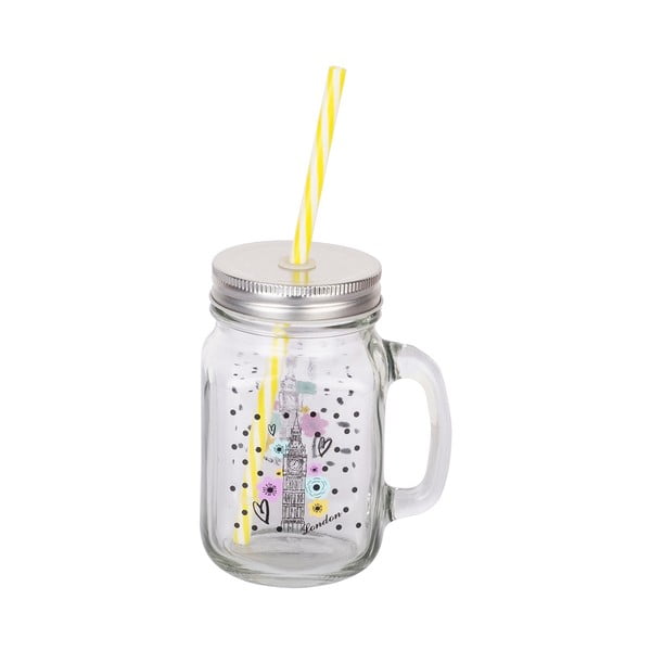 Skleněná mason jar s brčkem Tantitoni London, 475 ml