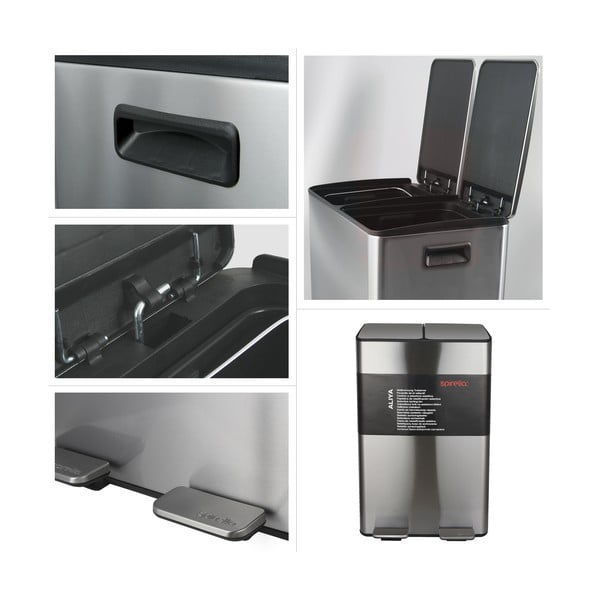 Matt hõbedane terasest prügikast 2x30 l sorteeritud jäätmete jaoks/pedaaliga Aliya - Spirella-image-3