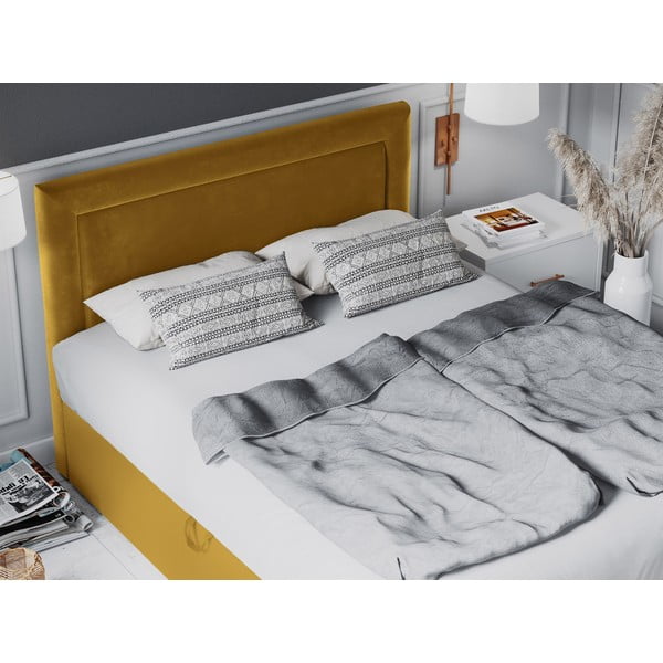 Hořčicově žlutá sametová dvoulůžková postel Mazzini Beds Yucca, 200 x 200 cm-image-1