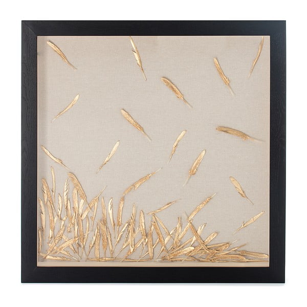 Ručně vyráběná nástěnná dekorace v rámu Vivorum Golden Feather, 80 x 80 cm
