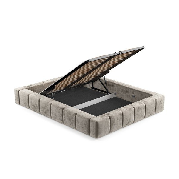 Beež polsterdatud kaheinimesevoodi koos voodipõhja ja panipaigaga 160x200cm Aruba L - Maison de Rêve-image-4