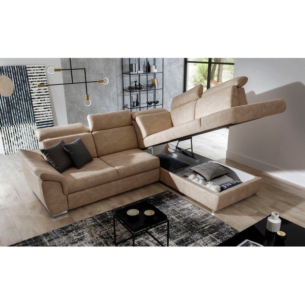 Beež sametist lahtikäiv/sahtliga nurgadiivan (parem nurk/L-kujuline) Loreto – ELTAP-image-3