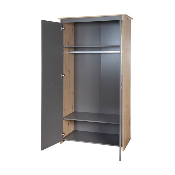 Antratsiidi ja naturaalvärvi laste riidekapp tammepuust 50x190x96 cm Anna - Roba-image-3