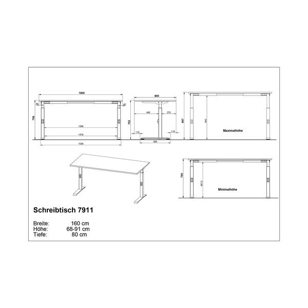 Reguleeritav töölaud tammepuust dekooriga pealispinnaga 80x160 cm Downey - Germania-image-3