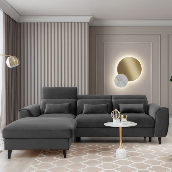 Tumehall sametist lahtikäiv/sahtliga nurgadiivan (vasak nurk/lamamisosaga) Foble – ELTAP-image-1