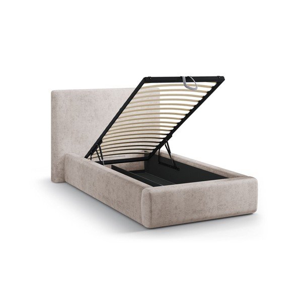 Beež polsterdatud üheinimesevoodi koos panipaiga ja voodipõhjaga 90x200 cm Amy - Micadoni-image-1