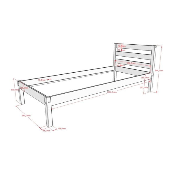 Männi täispuidust lastevoodi ilma voodipõhjata 90x200 cm Pino – Vipack-image-2