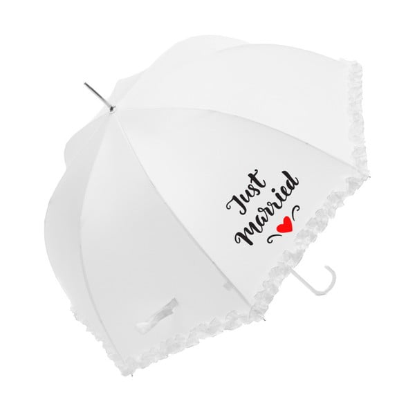 Bílý svatební holový deštník Just Married, ⌀ 90 cm