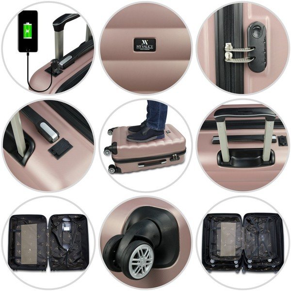 Sada 2 šedých cestovních kufrů na kolečkách s USB porty My Valice RESSNO Cabin & Large-image-4