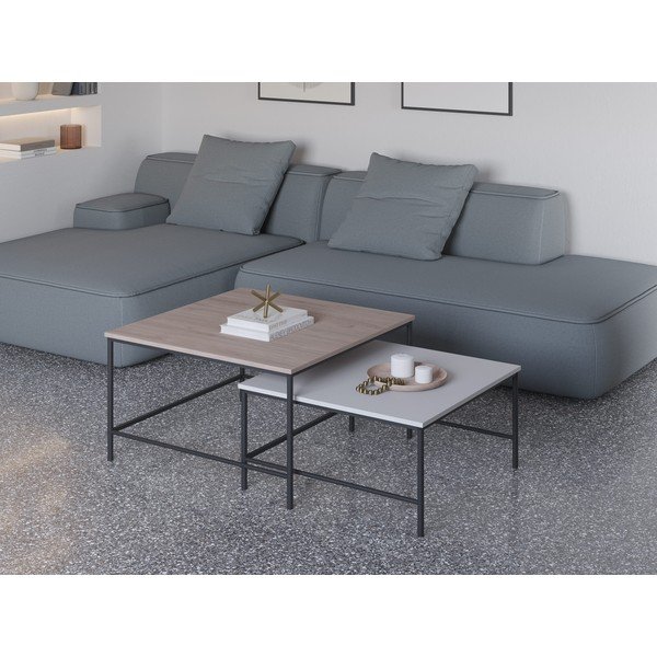 Valge/loomulik kohvilaud tammeplaadiga 2 tk 80x80 cm komplektis Fiorenza - Marckeric-image-1