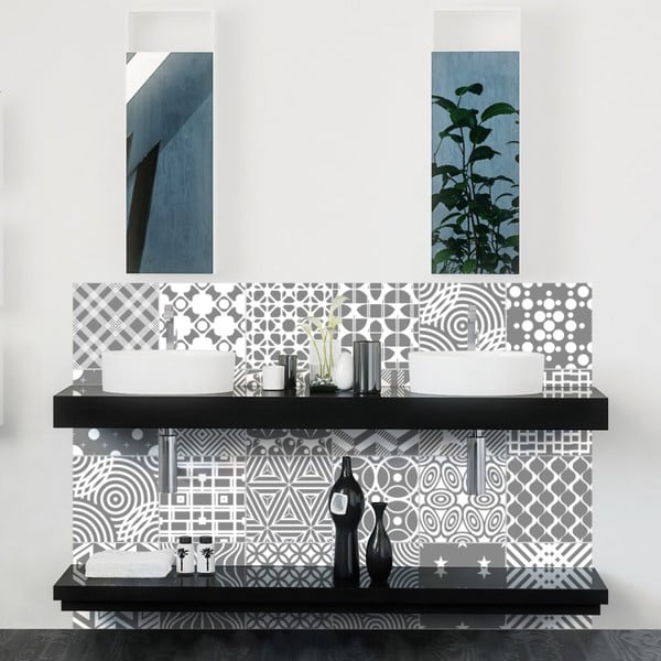 Sada 24 nástěnných samolepek Ambiance Modern Tiles, 10 x 10 cm