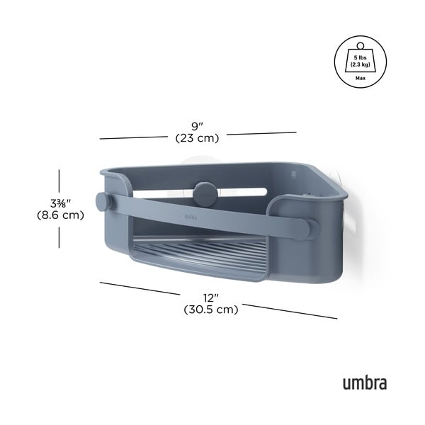 Sinine taaskasutatud plastikust vannitoa nurgariiul, puurimisvaba Flex - Umbra-image-4