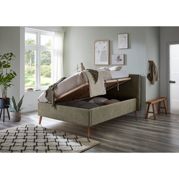 Tumeroheline polsterdatud kaheinimesevoodi koos voodipõhjaga 140x200 cm Riva – Meise Möbel-image-3