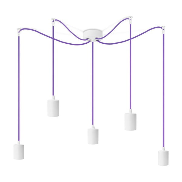 Bílé závěsné svítidlo s 5 fialovými kabely Bulb Attack Cero