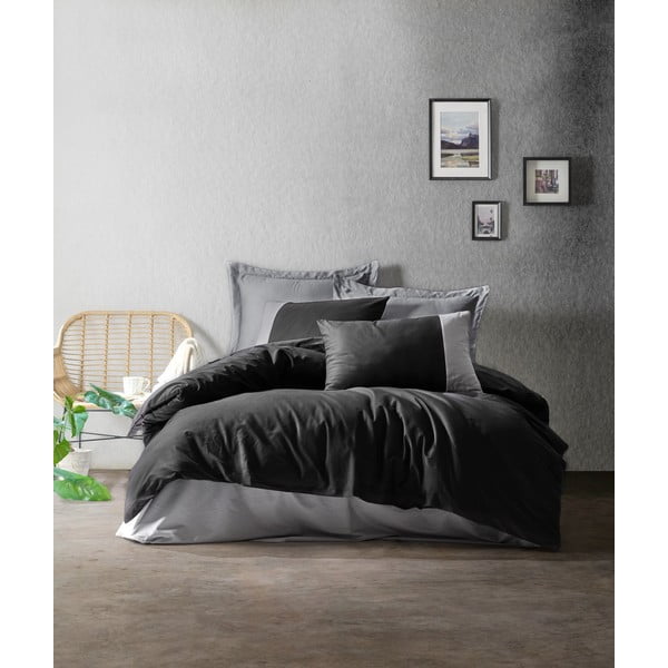 Must ja hall puuvillane voodipesu koos linaga Cotton Box , 200 x 220 cm Plain - Mijolnir