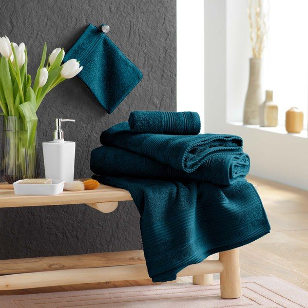 Tumesinine frotee-puuvillane rätik 30x50 cm Tendresse - douceur d'intérieur-image-2