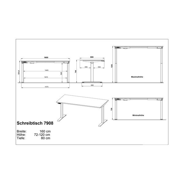 Reguleeritav töölaud elektriliselt reguleeritava kõrguse ja tammepuust pealispinnaga 80x160 cm Jet - Germania-image-3