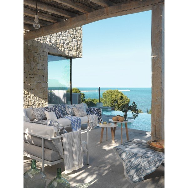 Hall ja sinine ruuduline puuvillane kangas , 140 x 180 cm Mallorca - Euromant-image-2