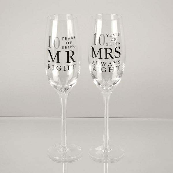 Sada 2 skleniček na šampaňské k 10. výročí Amore Mrs. Always Right, 180 ml