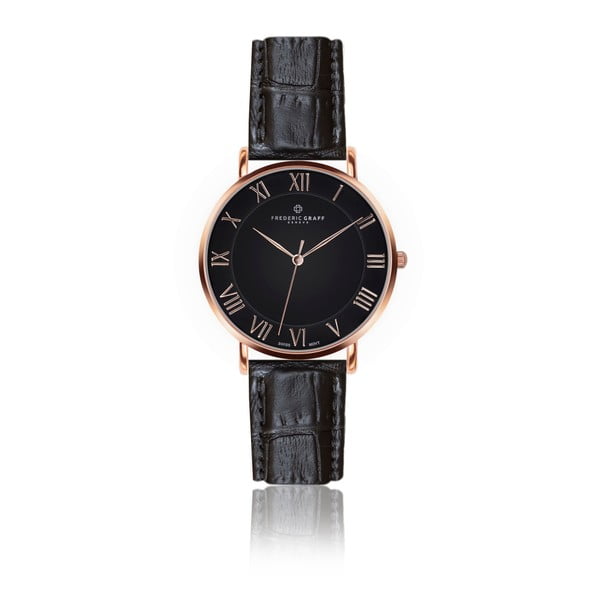 Pánské hodinky s černým páskem z pravé kůže Frederic Graff Rose Dom Croco Black Leather